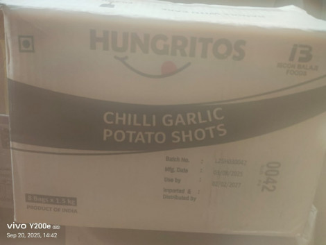 HUNGRITOS-CHILLI GARLIC POTATO SHOTS-1.5KGx8PKT