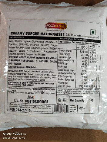 FOODCOAST-CREAMY BURGER MAYONNAISE 1KG